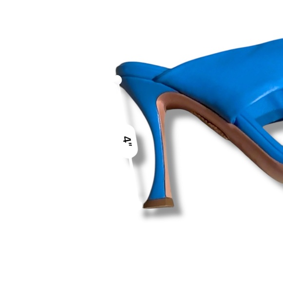 Aquazzura Twist Leather Slip On Blue Mule Sandals Heels Sz EU 38‎ / US 8 - Picture 7 of 8